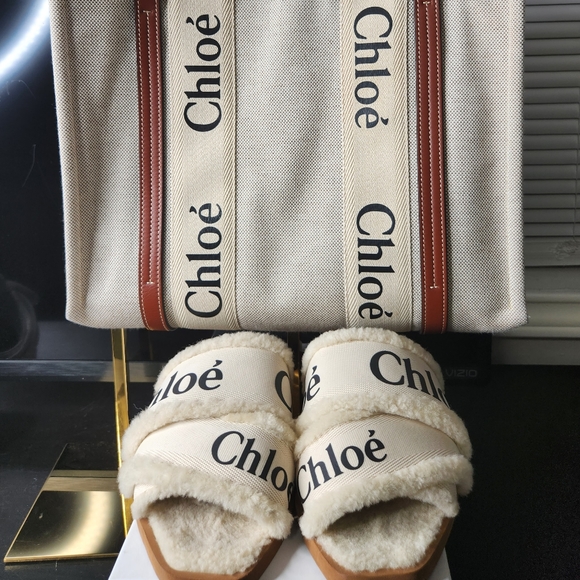 Chloe Woody Canvas Sherling Slide - Picture 3 of 8